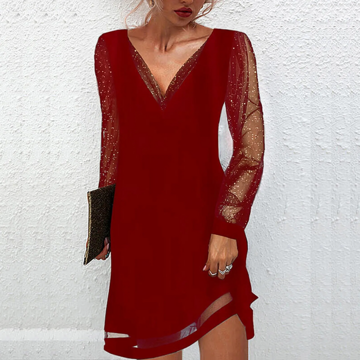 Greta | Elegantes Winterkleid für Damen mit V-Ausschnitt und langen Ärmeln