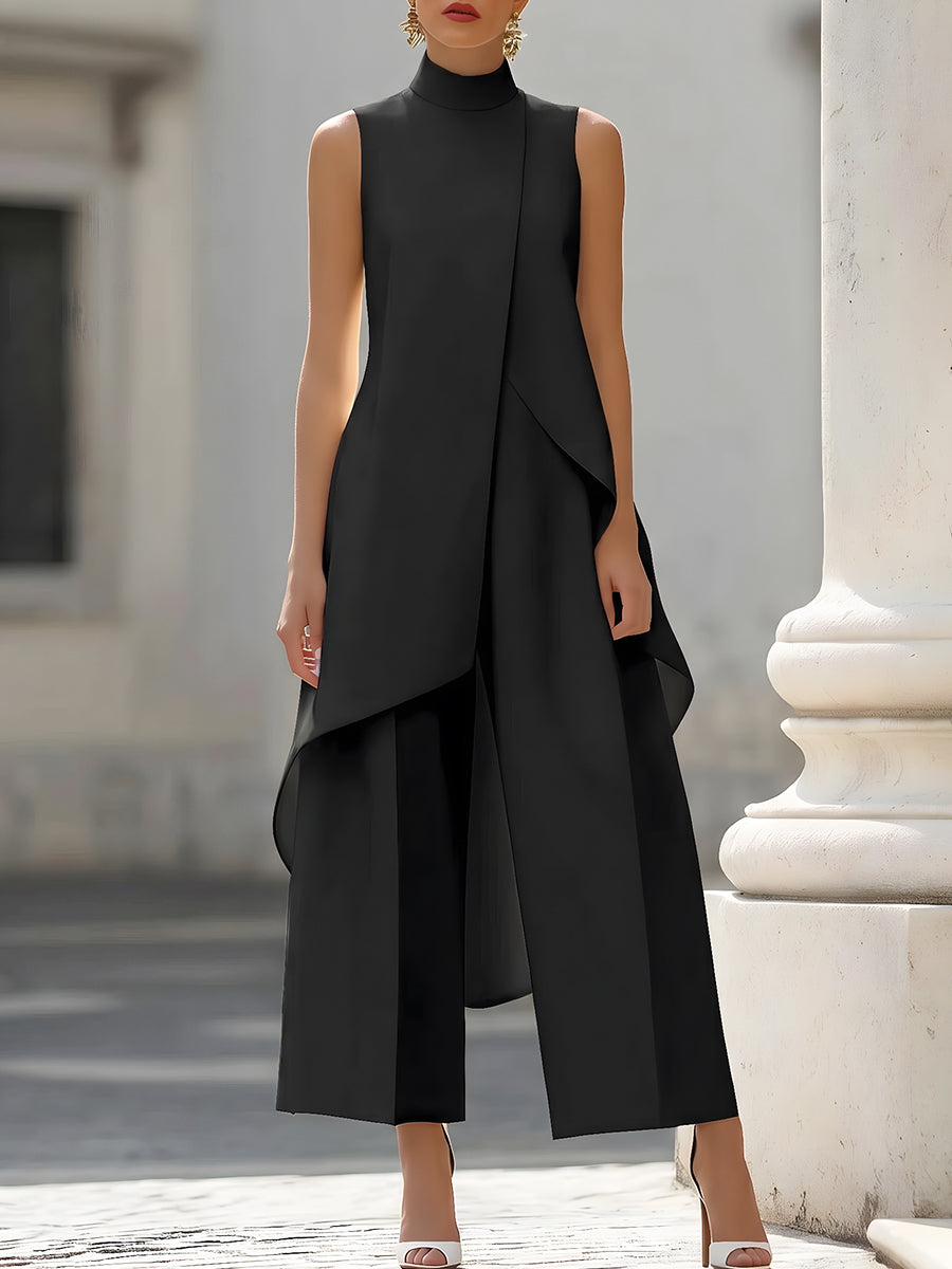 Hannah | Damen Stehkragen-Top und Weite-Hose-Set