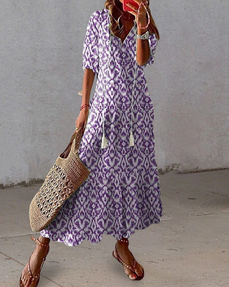 Sophia | Boho Vintage Sommerkleid für Damen mit Blumenmuster und V-Ausschnitt