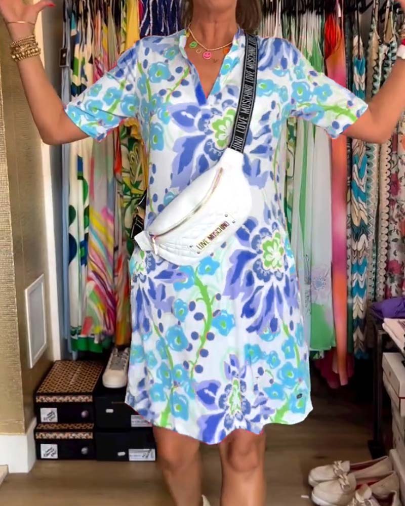 Federica | Kleid für Damen mit kurzen Ärmeln und floralem Druck