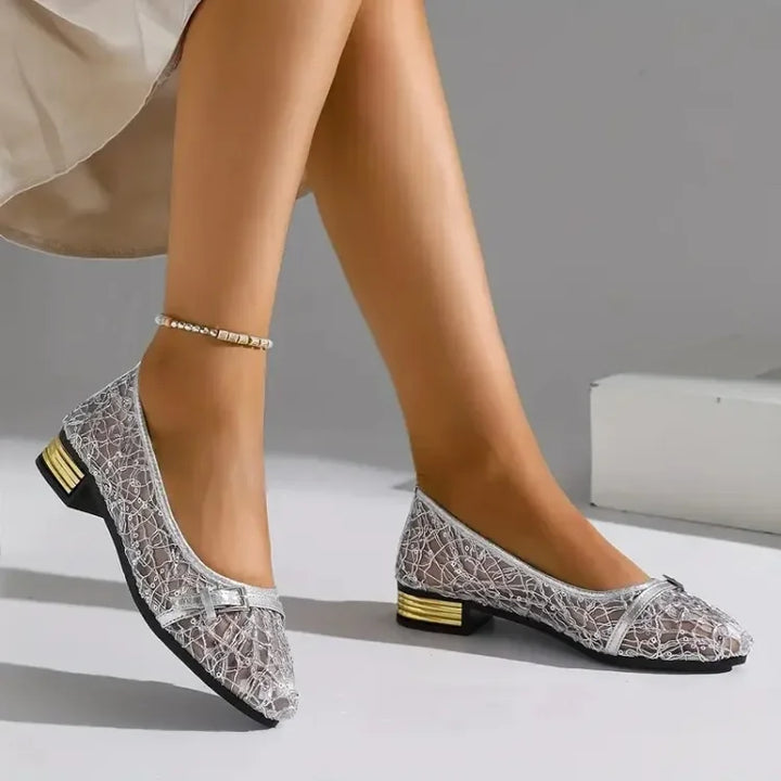 Damen Freizeit Slipper und Mesh mit niedrigem Absatz und Blumenmuster