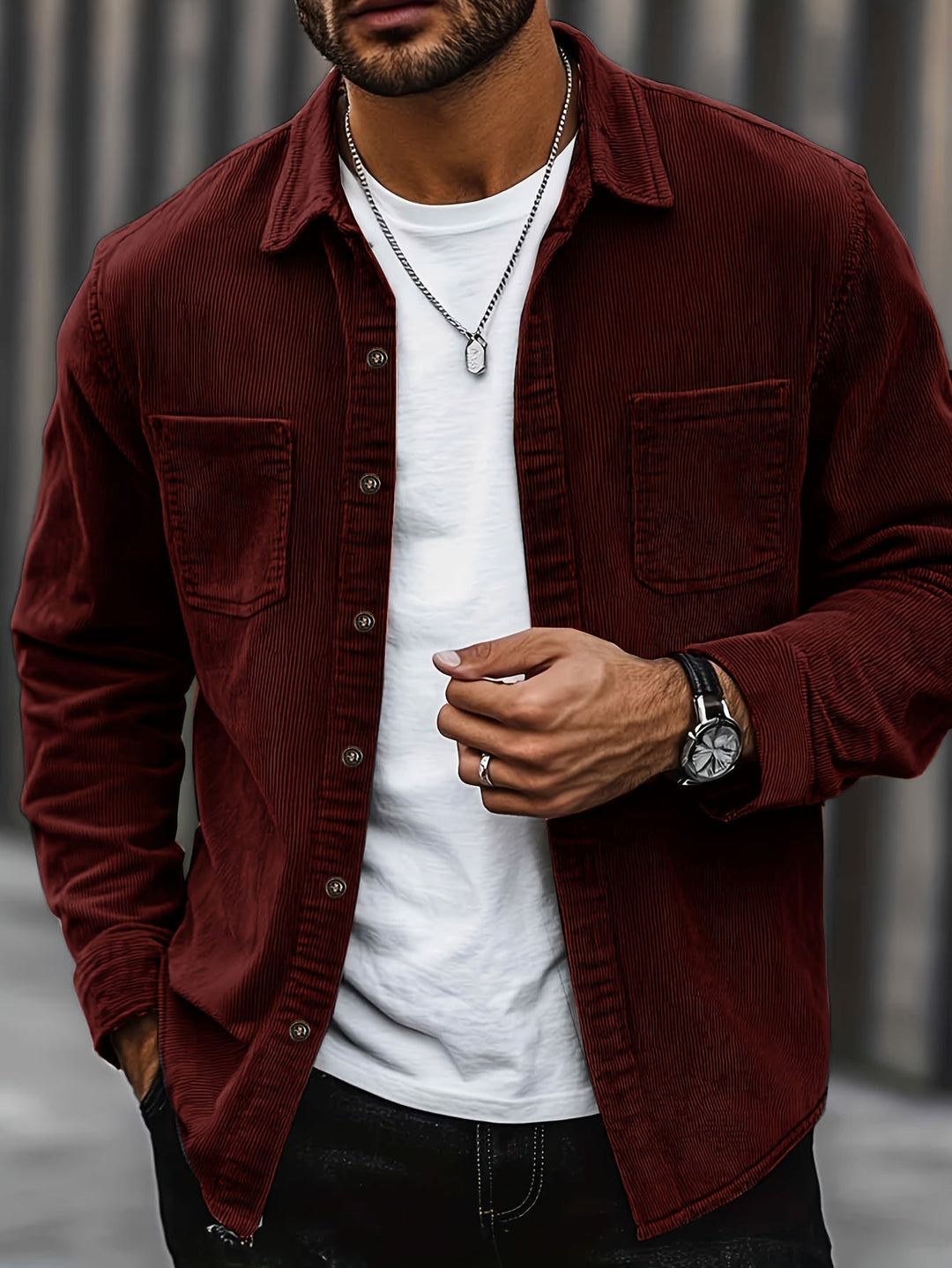 Lukas | Herren Langarm-Overshirt mit Knöpfen und Taschen
