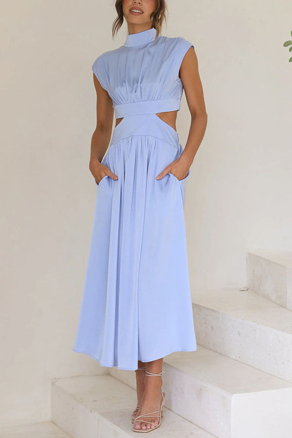 Quincy | Midi-Kleid für Damen mit Cut-Out und Taschen und Rundhalsausschnitt