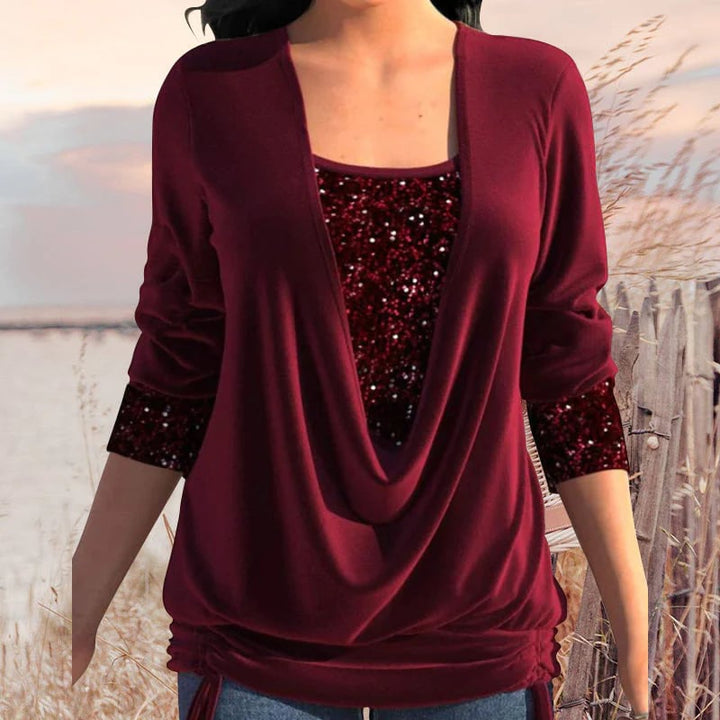Kiara | Langärmeliges Shirt für Damen mit Pailletten und Rundhalsausschnitt