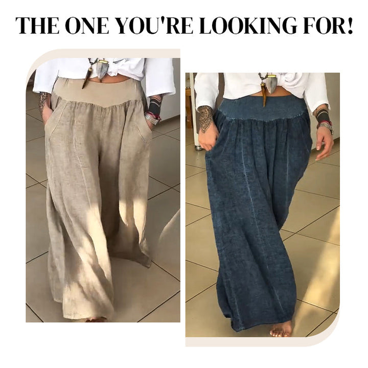 Lucy | Elastische Weite-Hosen für Damen mit Taschen und hohem Bund
