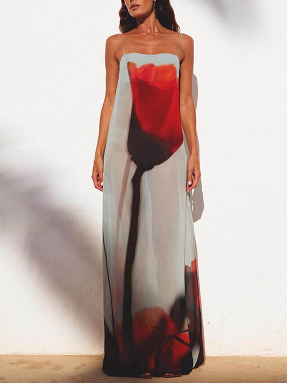 Abstrakter Tulpen-Druck H-Linie Maxi-Kleid | Ideal für Ihren nächsten Kurzurlaub für Damen