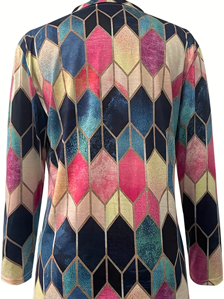Bianca | Buntes Geometrisches Zip-Up Shirt für Damen mit V-Ausschnitt