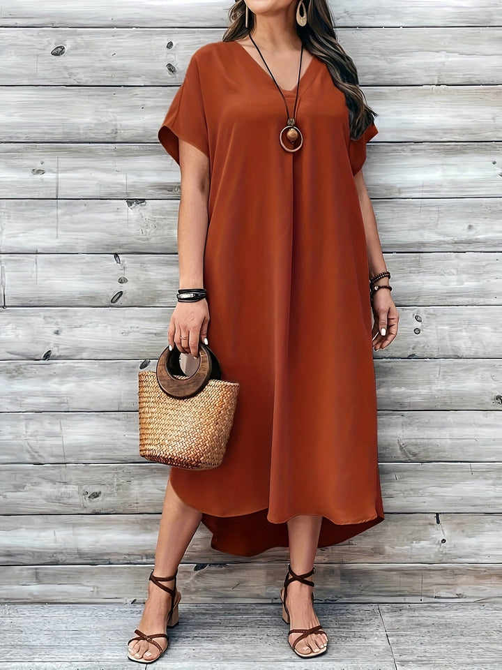 Gwendie | Fließendes Komfortkleid für Damen mit V-Ausschnitt und kurzen Ärmeln