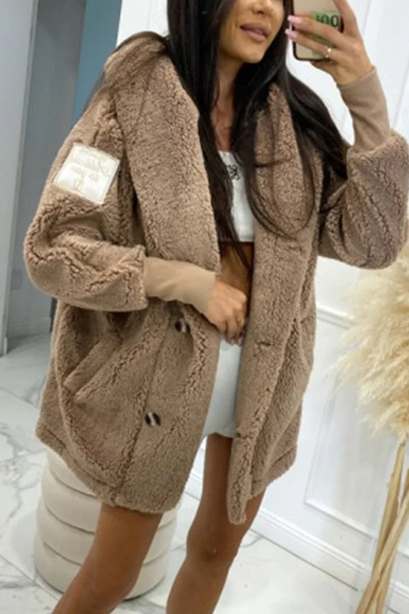 Sabrina | Damen Plüsch Kapuzenjacke mit langen Ärmeln