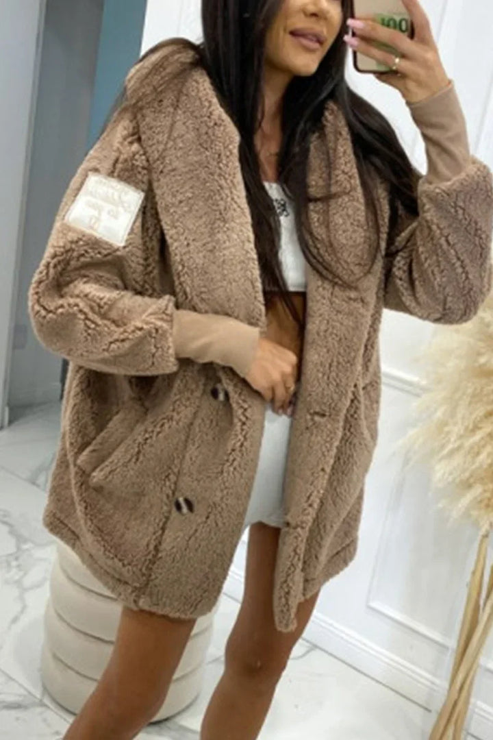 Sabrina | Damen Plüsch Kapuzenjacke mit langen Ärmeln