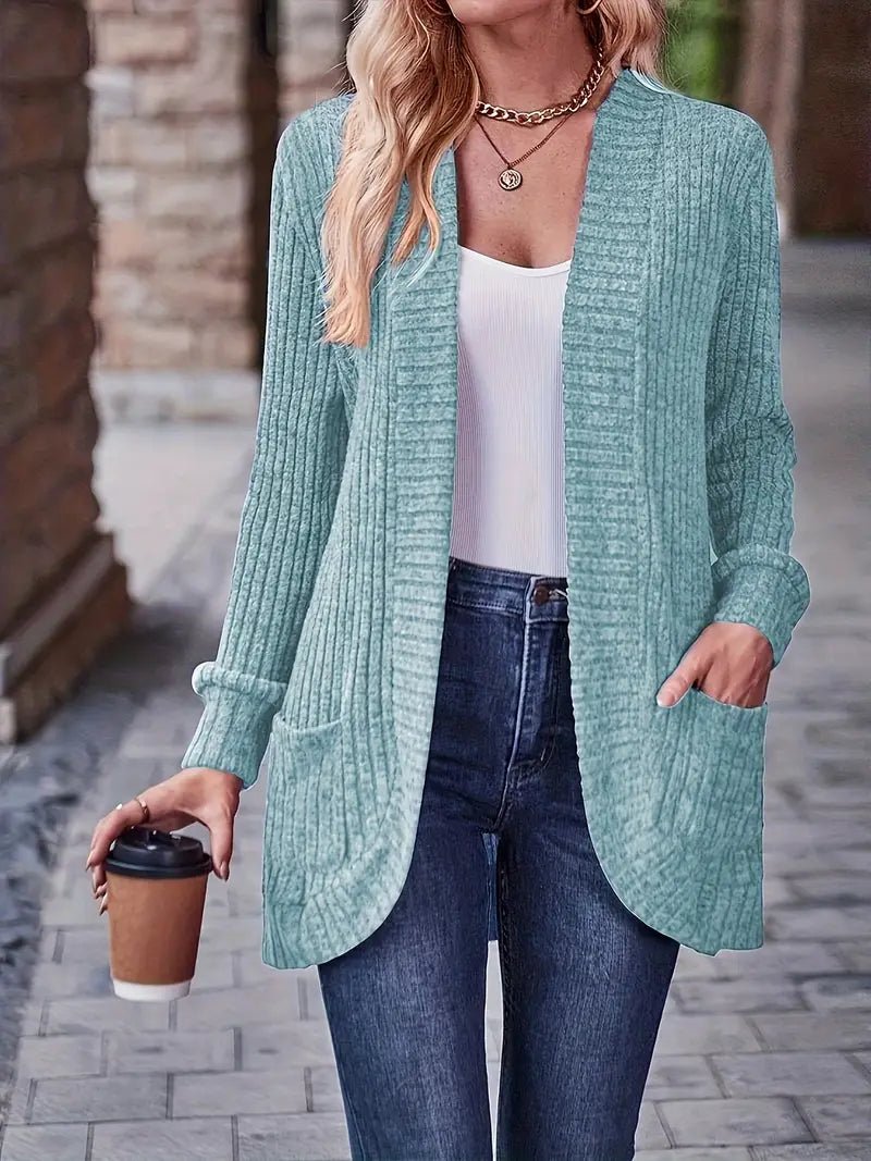 Neva | Eleganter Rippstrick-Cardigan für Damen mit langen Ärmeln