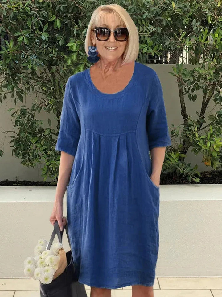 Lisa | Sommerkleid für Damen mit Taschen, Rundhalsausschnitt und kurzen Ärmeln