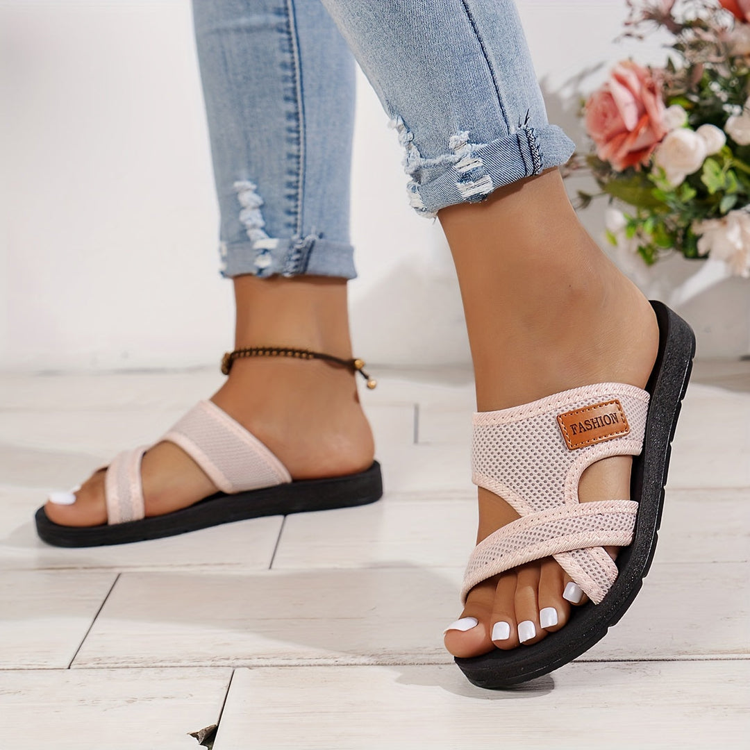 Gaia | Atmungsaktive Mesh-Slidesandalen für Damen mit flachem Absatz