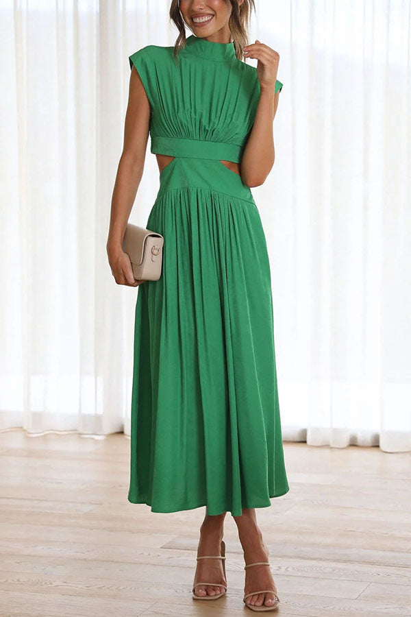 Quincy | Midi-Kleid für Damen mit Cut-Out und Taschen und Rundhalsausschnitt