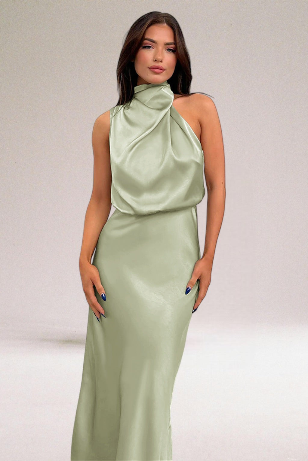 Flavia | Elegantes Halterkleid für Damen mit Wasserfallausschnitt