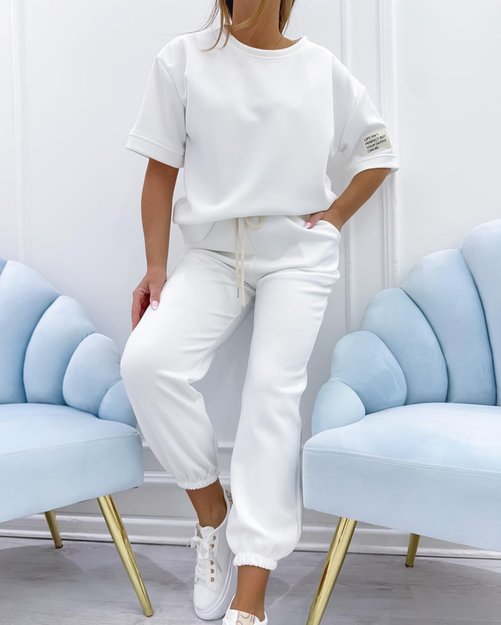 Damen Relaxed Outfit: Set aus solidem Oberteil und Hose