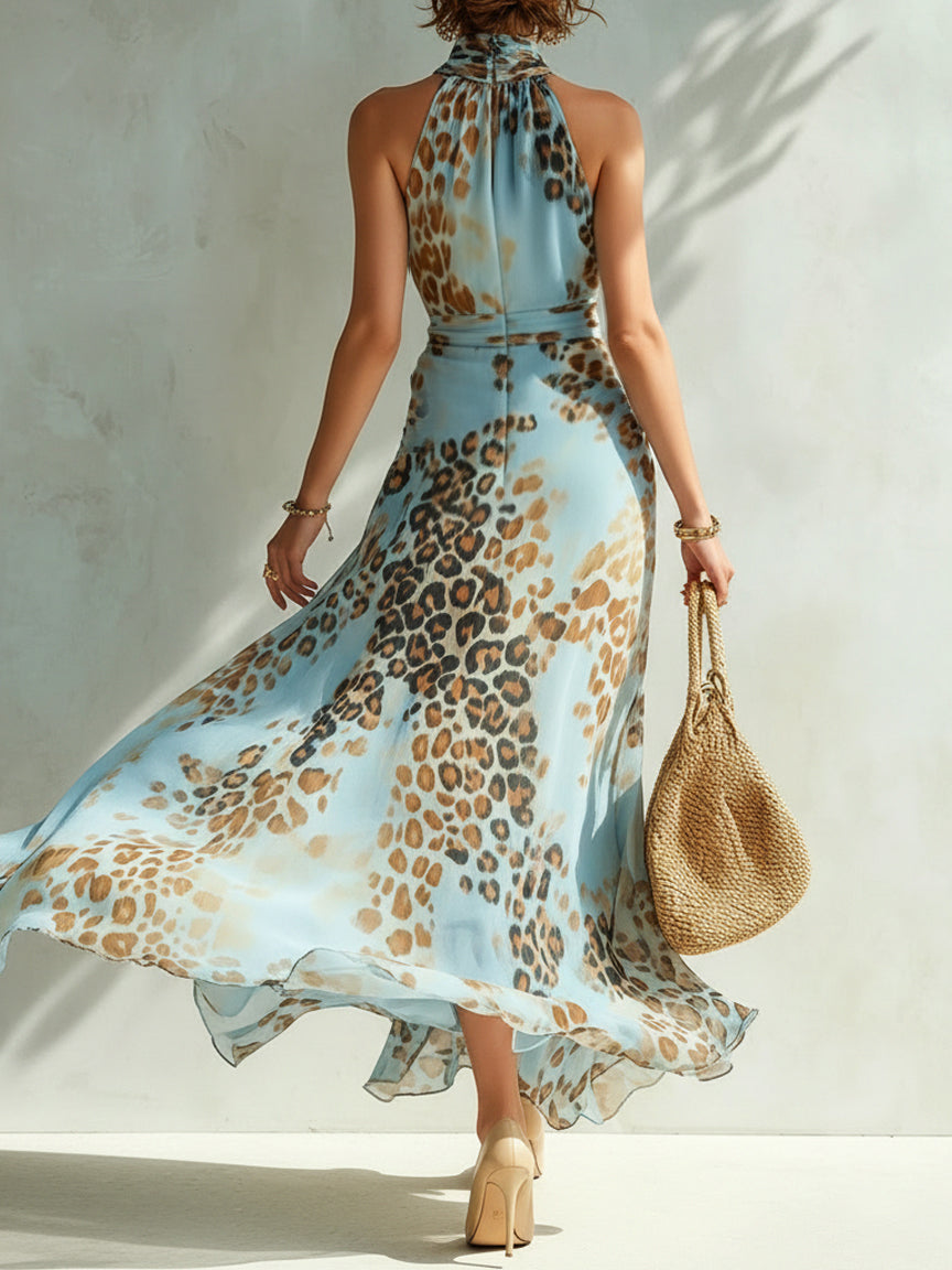Mara | Damen Maxikleid mit Leopardenmuster und Neckholder