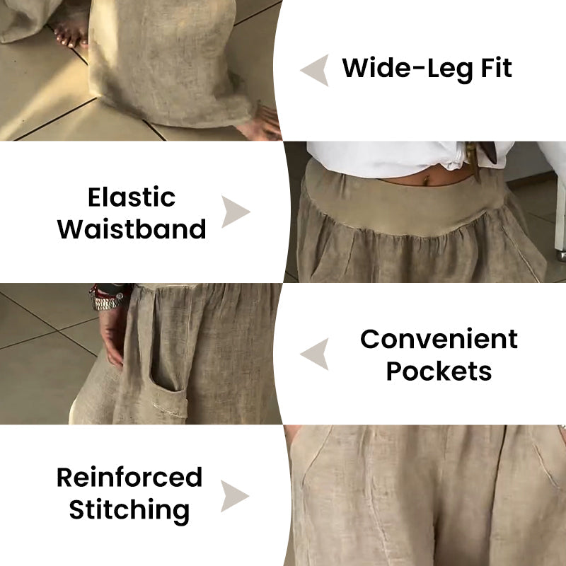 Lucy | Elastische Weite-Hosen für Damen mit Taschen und hohem Bund