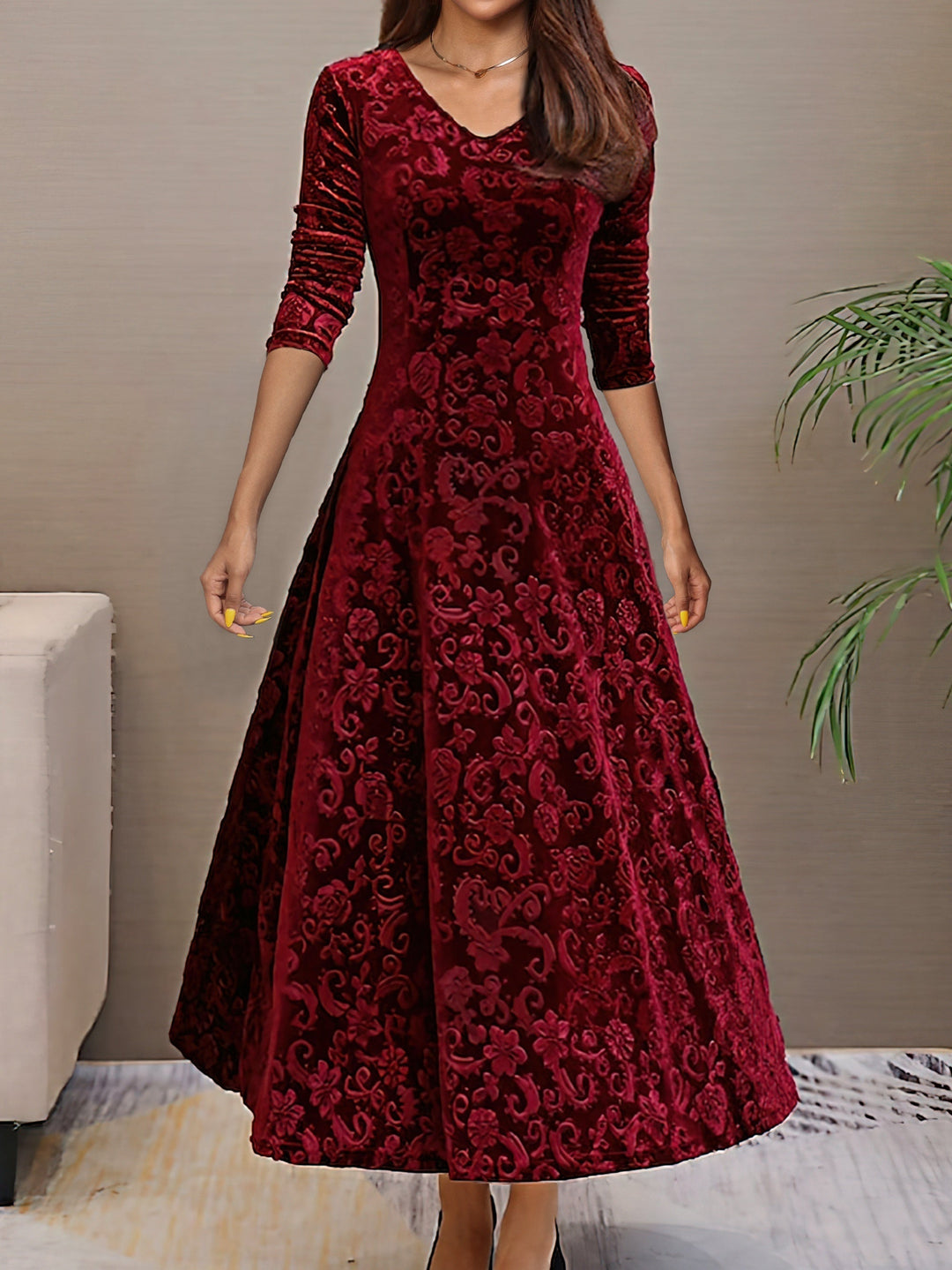 Nancy | s Feiertagskleid für Damen mit Blumenmuster und V-Ausschnitt
