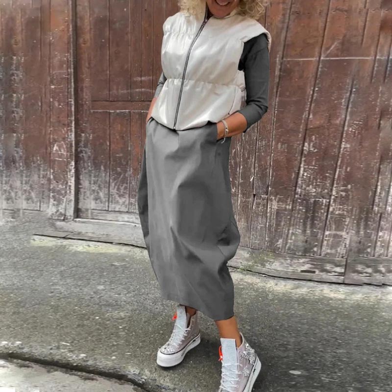 Elsbeth | Elegantes Damenkleid für Damen mit Tasche und Rundhalsausschnitt