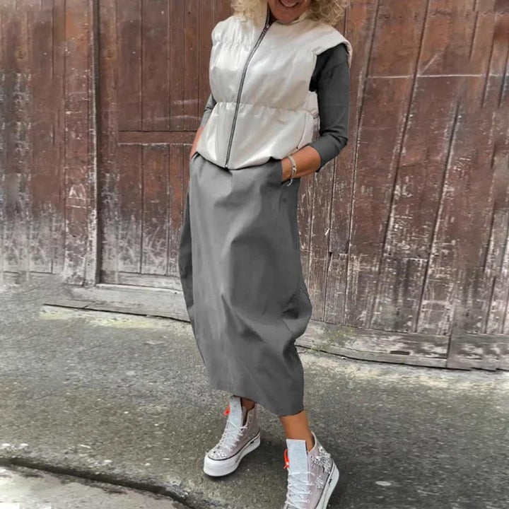 Elsbeth | Elegantes Damenkleid für Damen mit Tasche und Rundhalsausschnitt