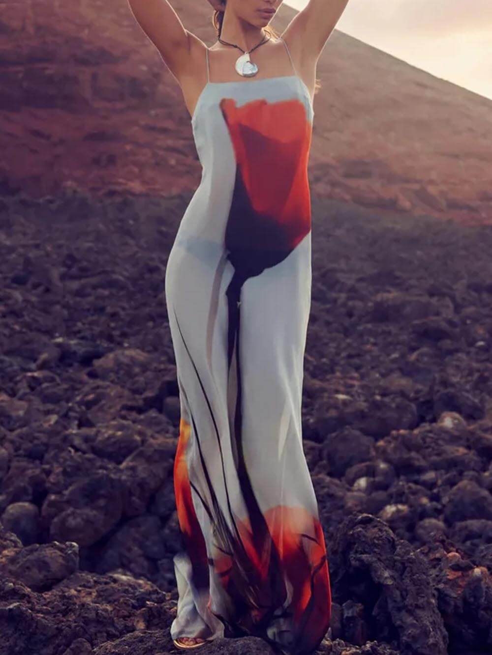 Abstrakter Tulpen-Druck H-Linie Maxi-Kleid | Ideal für Ihren nächsten Kurzurlaub für Damen