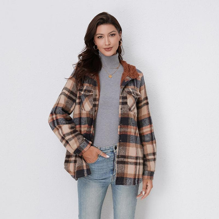 AMELIA | Damen Kapuzen-Plaid Flanelljacke für Herbst und Winter