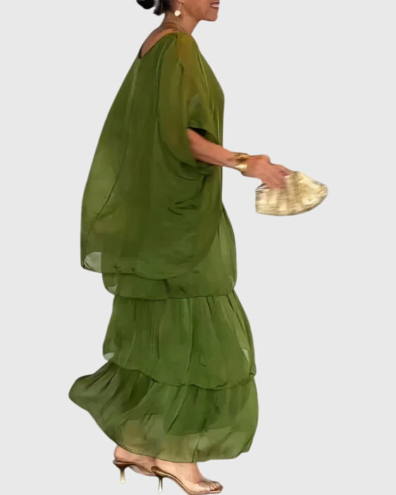Susan | Schickes Maxikleid für Damen mit Rundhalsausschnitt und 3/4-Ärmeln