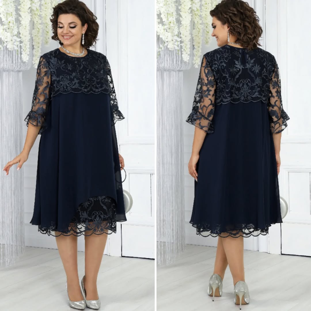 Frauen Rundhals Besticktes Patchwork Minikleid für Damen