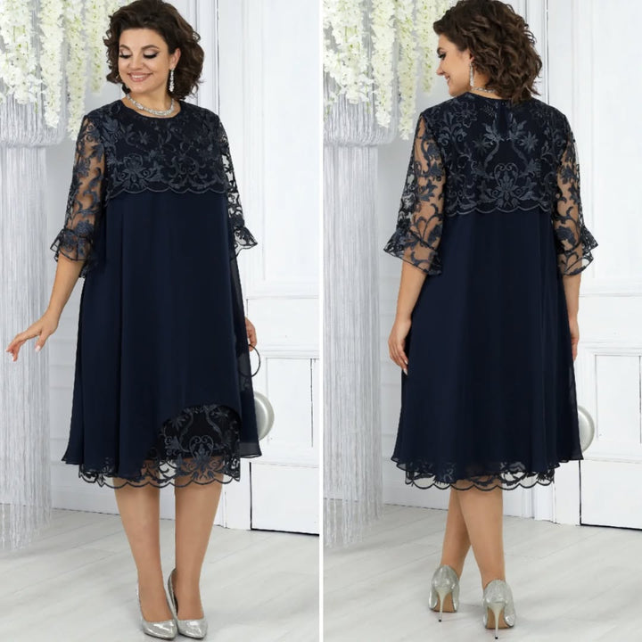 Frauen Rundhals Besticktes Patchwork Minikleid für Damen
