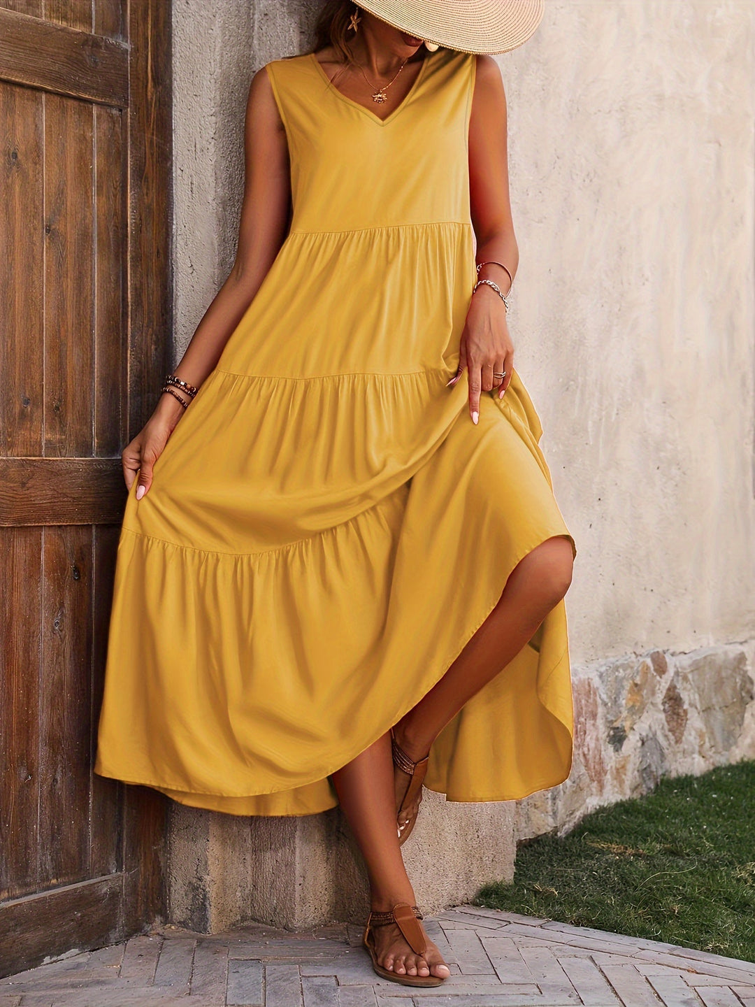 Odette | Bequemes V-Ausschnitt Schichtenkleid für Damen