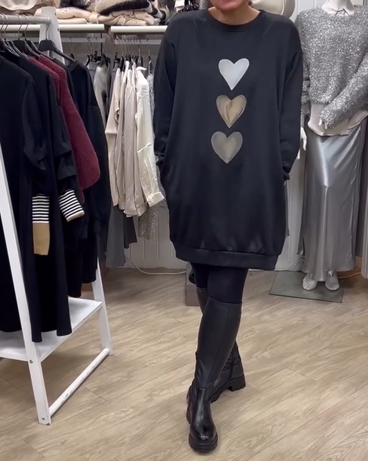 Francine | Damen Langarm Herzmuster Sweatshirt mit Rundhalsausschnitt