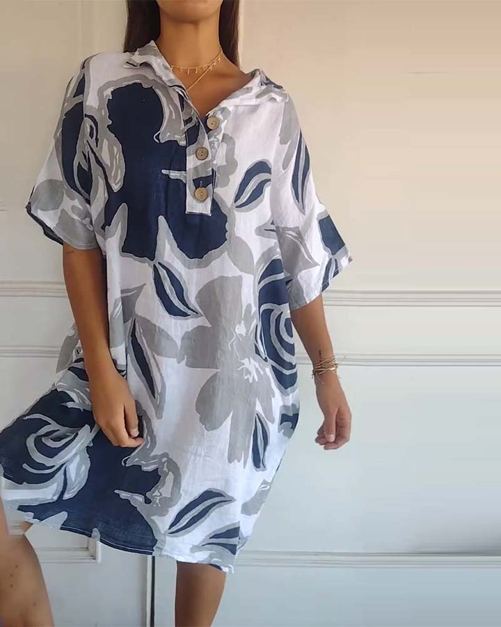 Bianca | Blumenhemdkleid für Damen mit V-Ausschnitt und kurzen Ärmeln