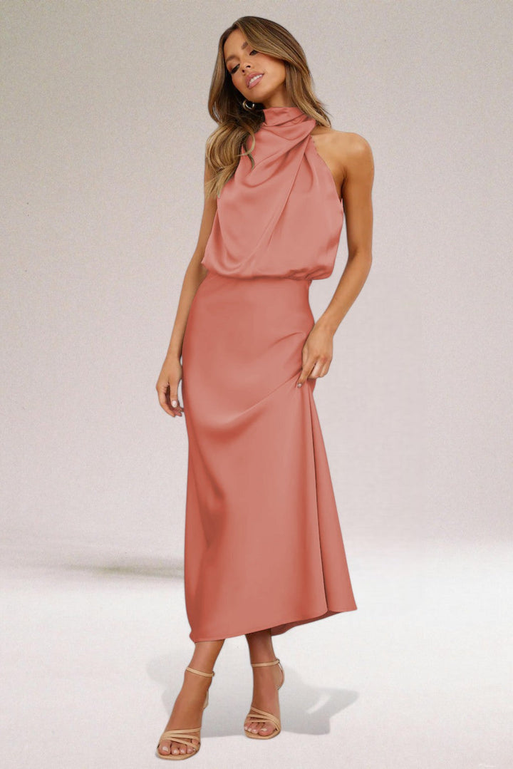 Flavia | Elegantes Halterkleid für Damen mit Wasserfallausschnitt
