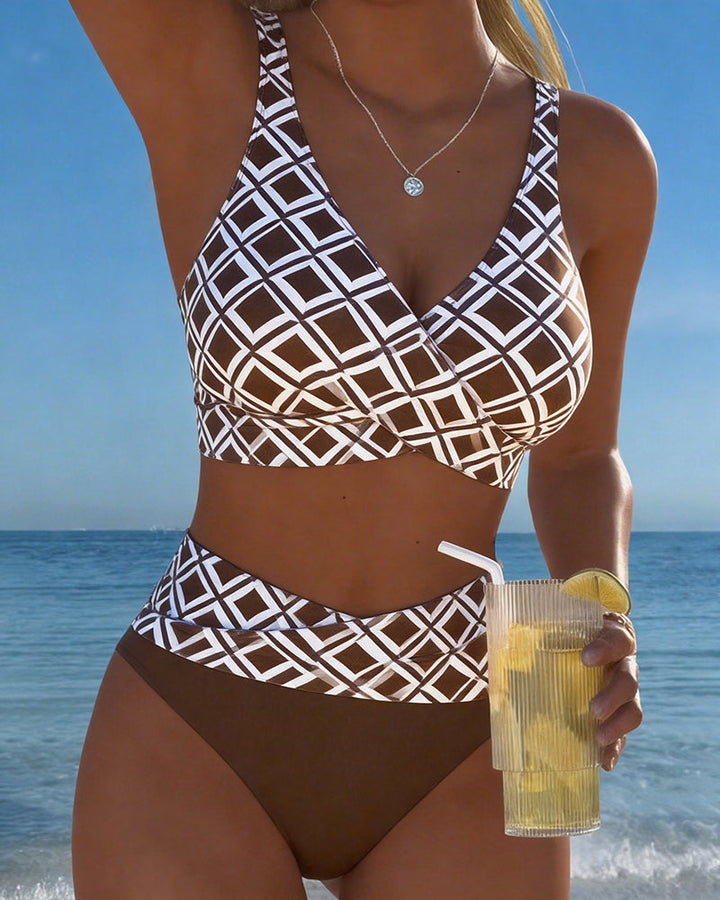 Martina | Bikini kariert mit bügellosem BH und hochgeschnittener Unterhose
