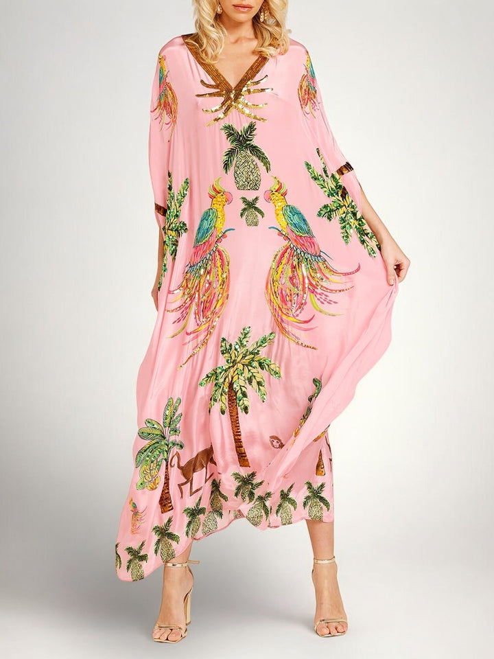 Elena | Damen Maxikleid mit V-Ausschnitt und Pailletten