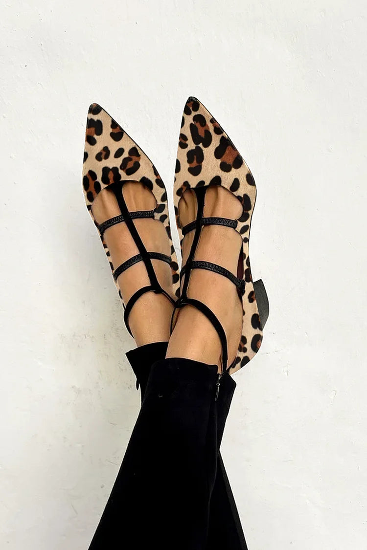 Leoparden-Strap Ballett-Heels Pumps für Damen
