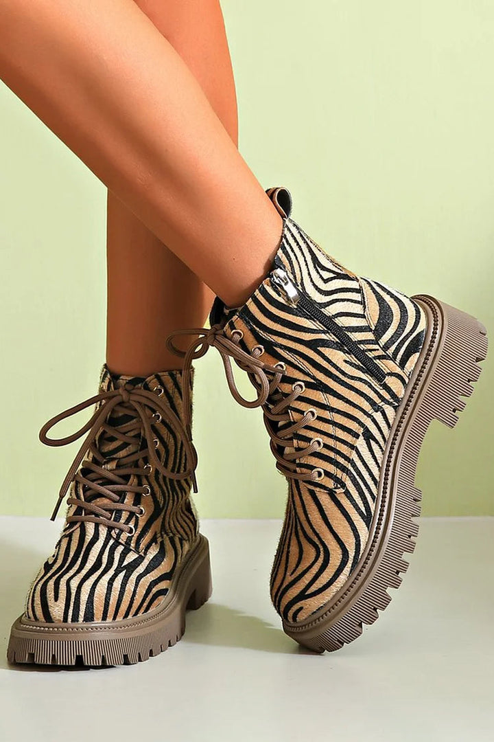 Zebra-Muster Schuhen für Damen mit Schnürsenkel und flachem Absatz