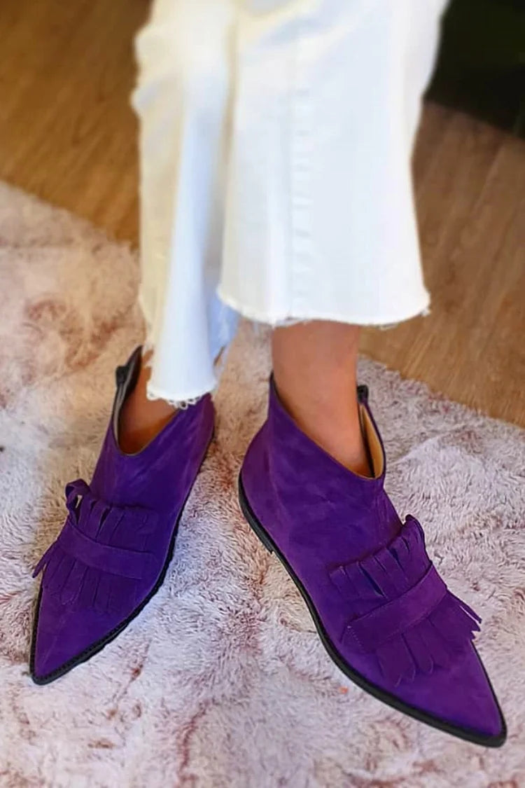 Fransen Ankle Boots für Damen mit flachem Absatz
