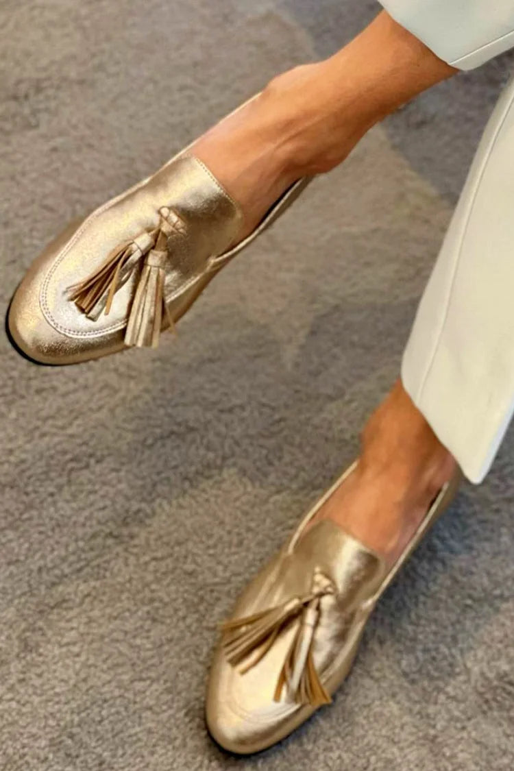 Goldene Mokassins Pumps für Herren mit Quasten