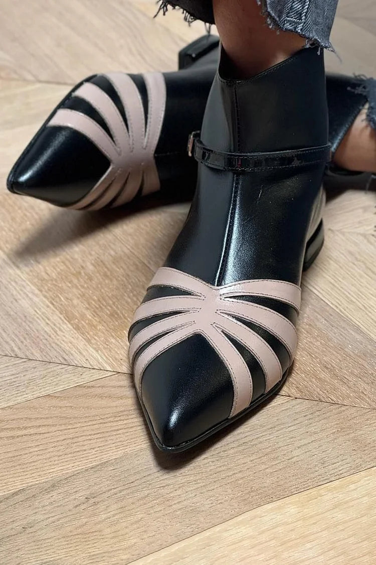 Spitzes Geometrisches Knöchelstiefel für Damen mit niedrigem Absatz