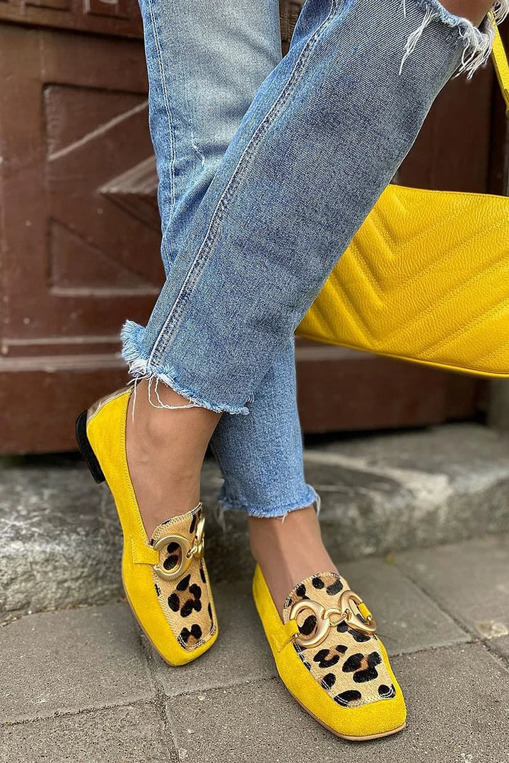 Gelbe Loafer für Damen mit Tierdruckdetail