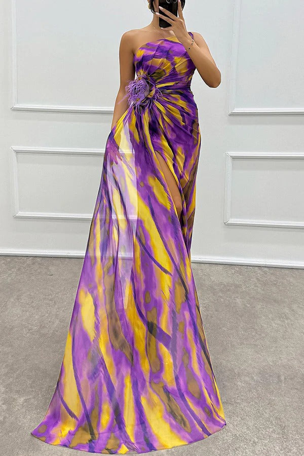 Elena | Lebhaftes Maxikleid für Damen mit asymmetrischem Ausschnitt