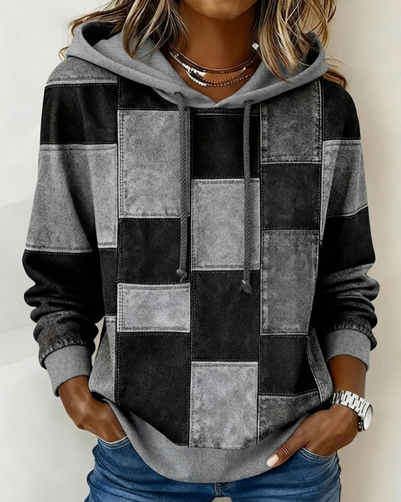 Schicker Langarm-Karierten Hoodie für Damen mit Kapuze