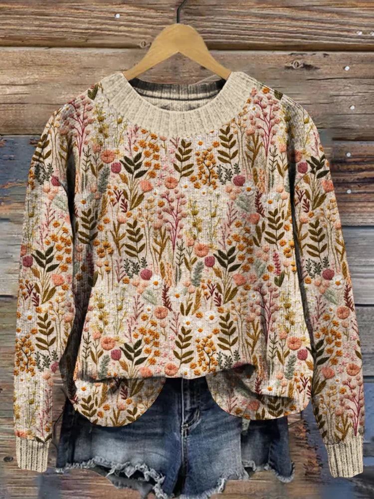 Jena | Weicher Pullover für Damen mit Blumenmuster und Rundhalsausschnitt