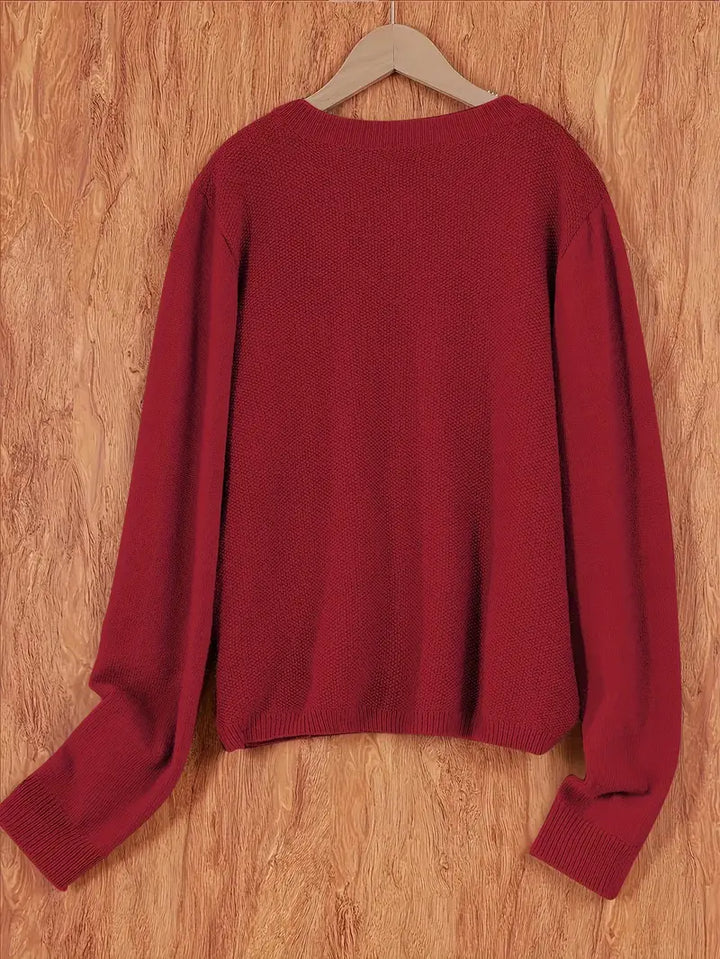 Helene | Damen Strickjacke mit Rundhalsausschnitt, Knöpfen und Tasche