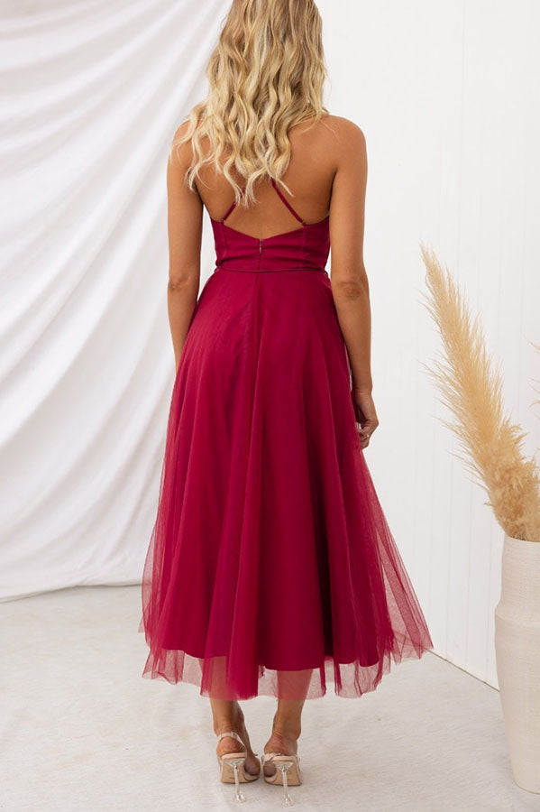 Modernes Prinzessinnen-Maxikleid für Damen mit Trägern für besondere Anlässe