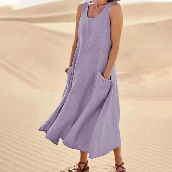 Tina | Sommer Kleid für Damen mit Rundhalsausschnitt und langen Ärmeln