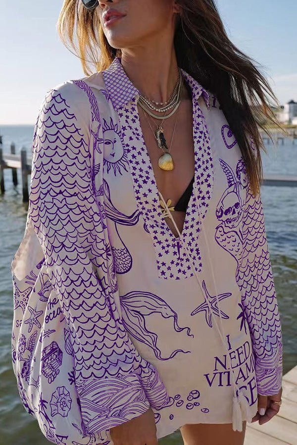 Einzigartiges Print-Tassel-Oberteil und Shorts-Set für Damen mit elastischem Bund von Live By Water