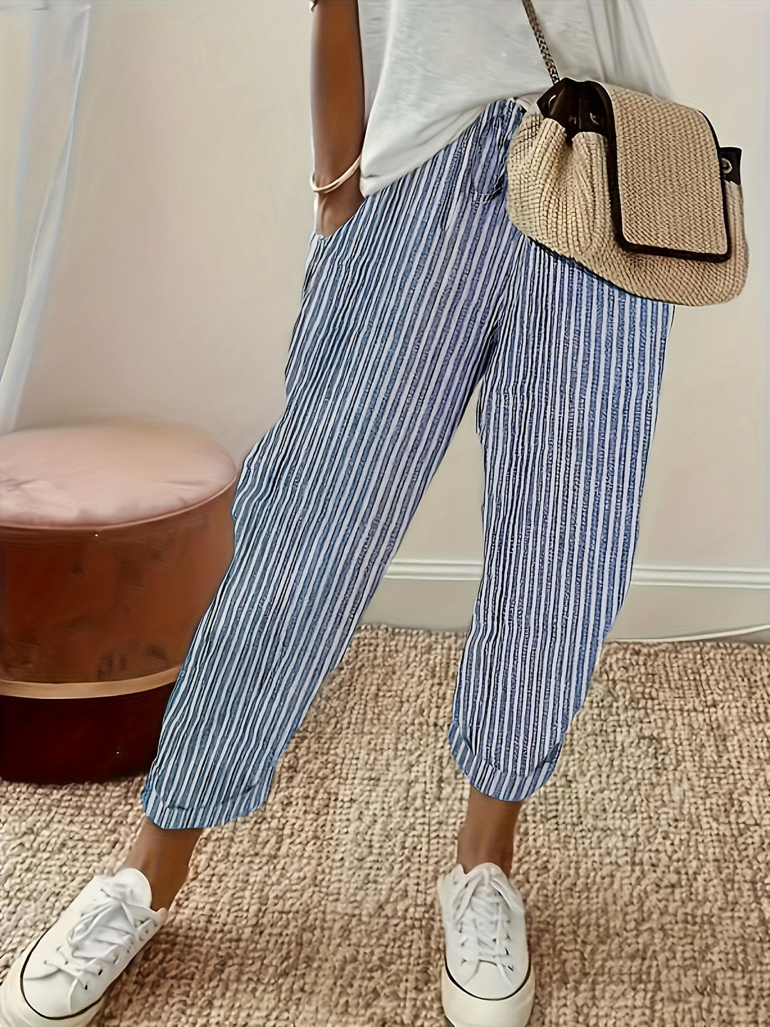 Elena | Gestreifte Hose mit weitem Bein und Streifen